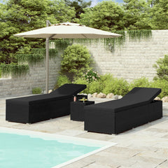 3 Piece Garden Sun Loungers with Tea Table Poly Rattan Brown