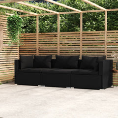 3-Seater Sofa with Cushions Grey Poly Rattan