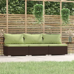 3-Seater Sofa with Cushions Brown Poly Rattan