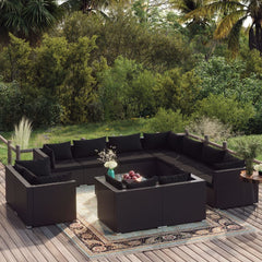 12 Piece Garden Lounge Set with Cushions Grey Poly Rattan