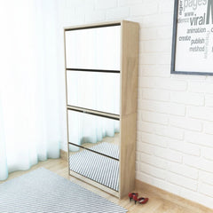 Shoe Cabinet 4-Layer Mirror White 63x17x134 cm