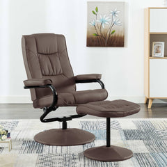 TV Armchair with Foot Stool Brown Faux Leather