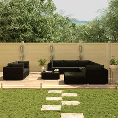 10 Piece Garden Lounge Set with Cushions Poly Rattan Brown