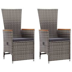 Reclining Garden Chairs 2 pcs with Cushions Poly Rattan Grey