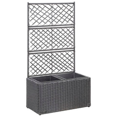 Trellis Raised Bed with 2 Pots 58x30x107 cm Poly Rattan Black
