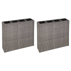 Garden Raised Bed with 4 Pots 2 pcs Poly Rattan Grey(2x45426)