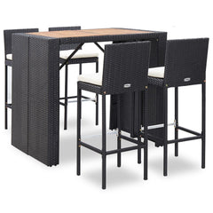 9 Piece Outdoor Bar Set Poly Rattan and Wood Acacia Black