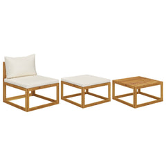 3 Piece Garden Lounge Set with Cream Cushions Solid Acacia Wood