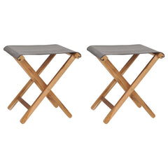 Folding Chairs 2 pcs Solid Teak Wood and Fabric Cream White