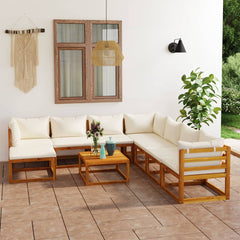 5 Piece Garden Lounge Set with Cushion Cream Solid Acacia Wood