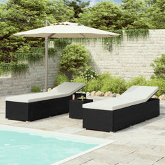3 Piece Garden Sun Loungers with Tea Table Poly Rattan Brown