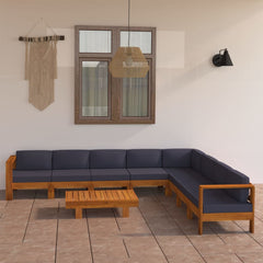 5 Piece Garden Lounge Set with Dark Grey Cushions Acacia Wood