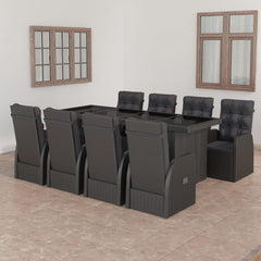 7 Piece Outdoor Dining Set with Cushions Poly Rattan Black