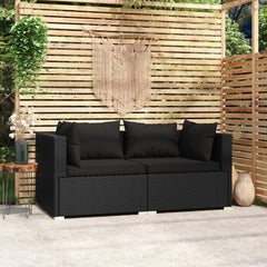 2-Seater Sofa with Cushions Grey Poly Rattan