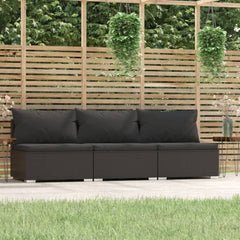 3-Seater Sofa with Cushions Grey Poly Rattan
