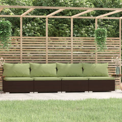 4-Seater Sofa with Cushions Grey Poly Rattan