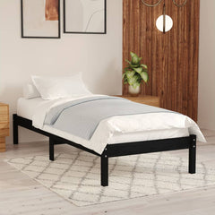 810006 Bed Frame without Mattress Black Solid Wood 90x200 cm