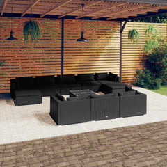 4 Piece Garden Lounge Set with Cushions Brown Poly Rattan
