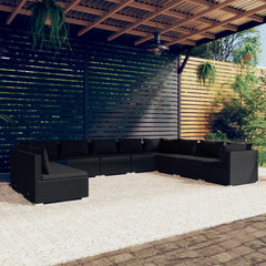 8 Piece Garden Lounge Set with Cushions Black Poly Rattan