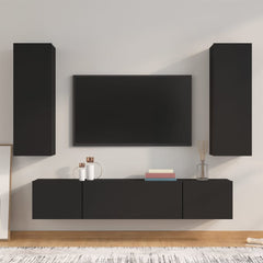 7 Piece TV Cabinet Set Black Engineered Wood