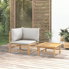 3 Piece Garden Lounge Set with Light Grey Cushions Bamboo