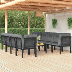 7 Piece Garden Lounge Set Black and Grey Poly Rattan