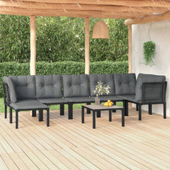 6 Piece Garden Lounge Set Black and Grey Poly Rattan