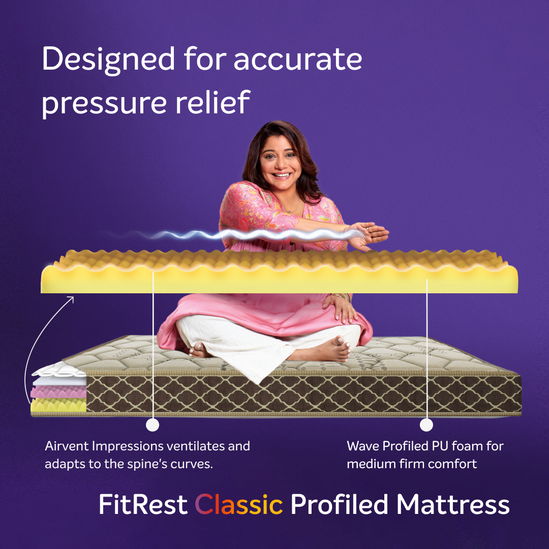 Sleepwell Fitrest Classic | Acuprofile PU Foam |Medium Firm | Neem Fresche Technology | Anti Sag Mattress