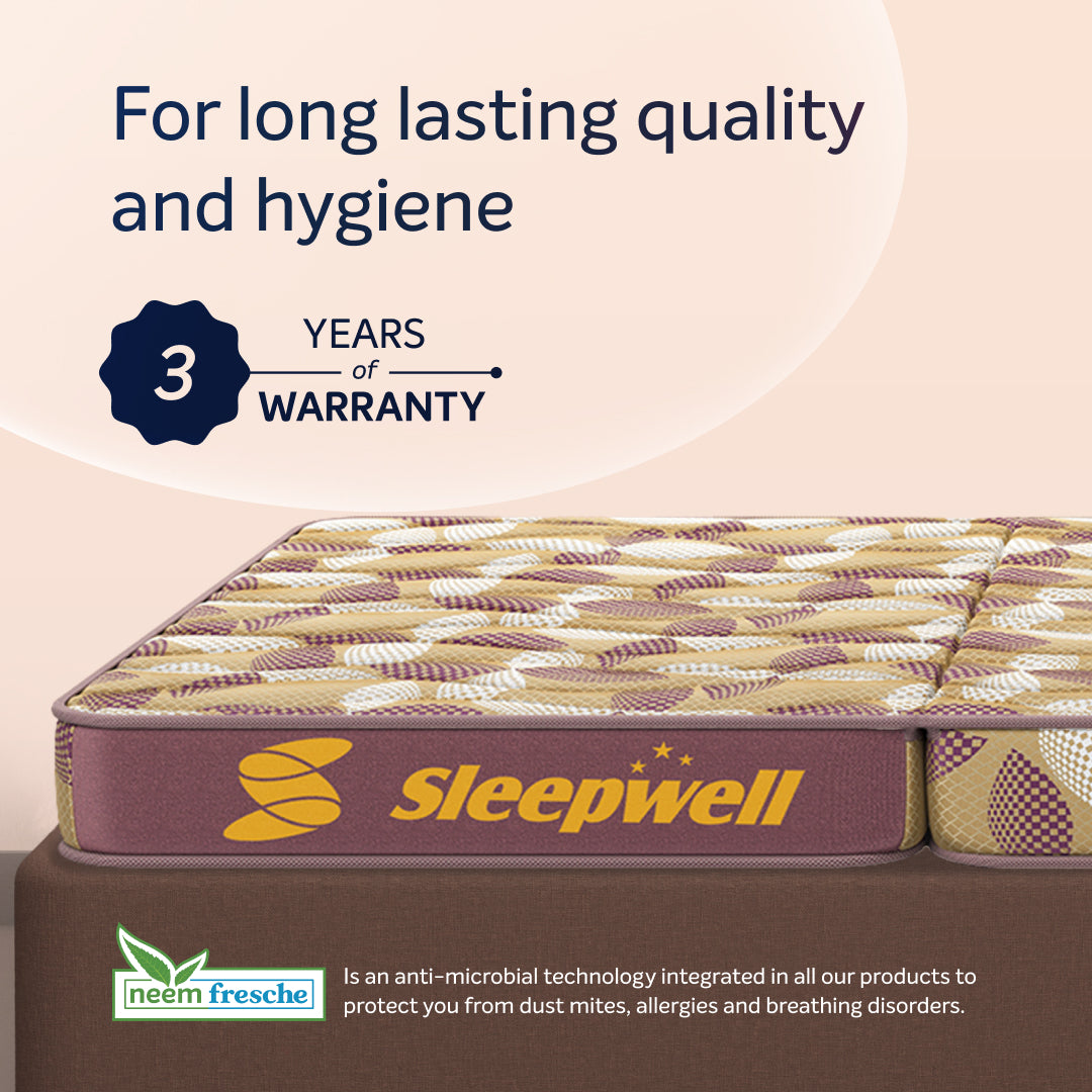 Sleepwell Tarang Foldable Mattress | PU Foam | Neem Fresche Technology| Single Bed Size with Storage Cover (190L x 90W x 10H cm)