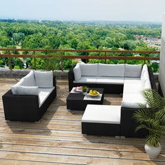 10 Piece Garden Lounge Set with Cushions Poly Rattan Brown
