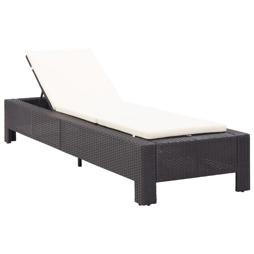 Sunbed with Cushion Brown Poly Rattan
