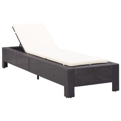 Sunbed with Cushion Brown Poly Rattan