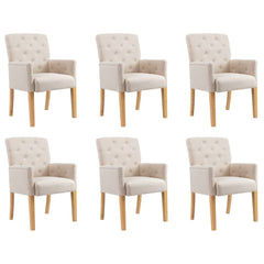 Dining Chairs with Armrests 6 pcs Beige Fabric