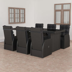 7 Piece Outdoor Dining Set with Cushions Poly Rattan Black