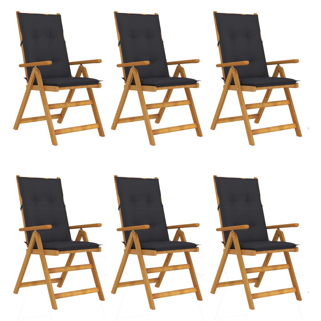 Folding Garden Chairs 6 pcs with Cushions Solid Acacia Wood