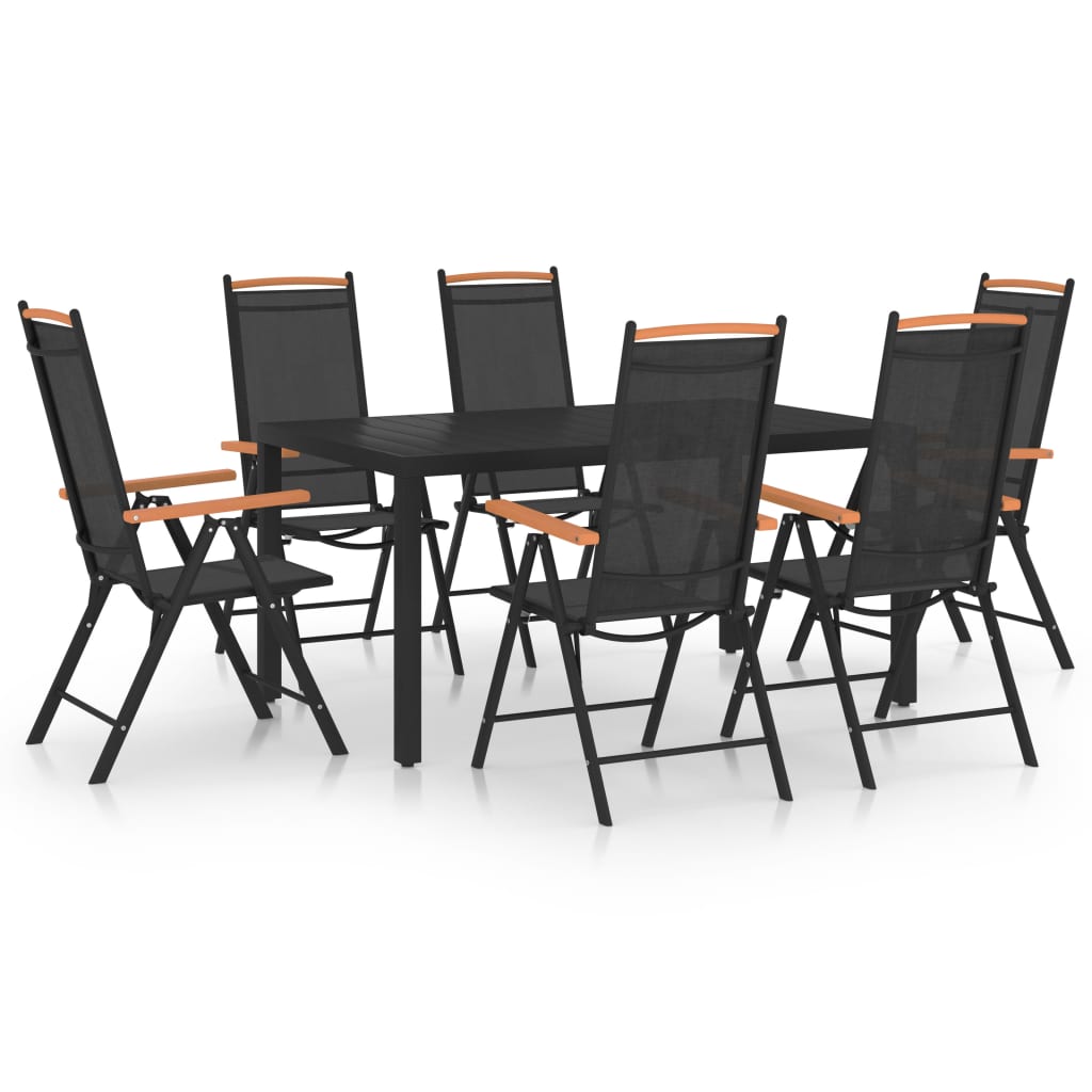 7 Piece Garden Dining Set Aluminium Black