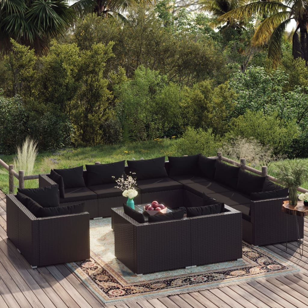 12 Piece Garden Lounge Set with Cushions Grey Poly Rattan