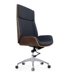 Skyland Premium Design Executive Chair - Ergonomic High-Back Office Chair with Natural Wood Case, Comfortable Seat, PU Leather, and Aluminum Base