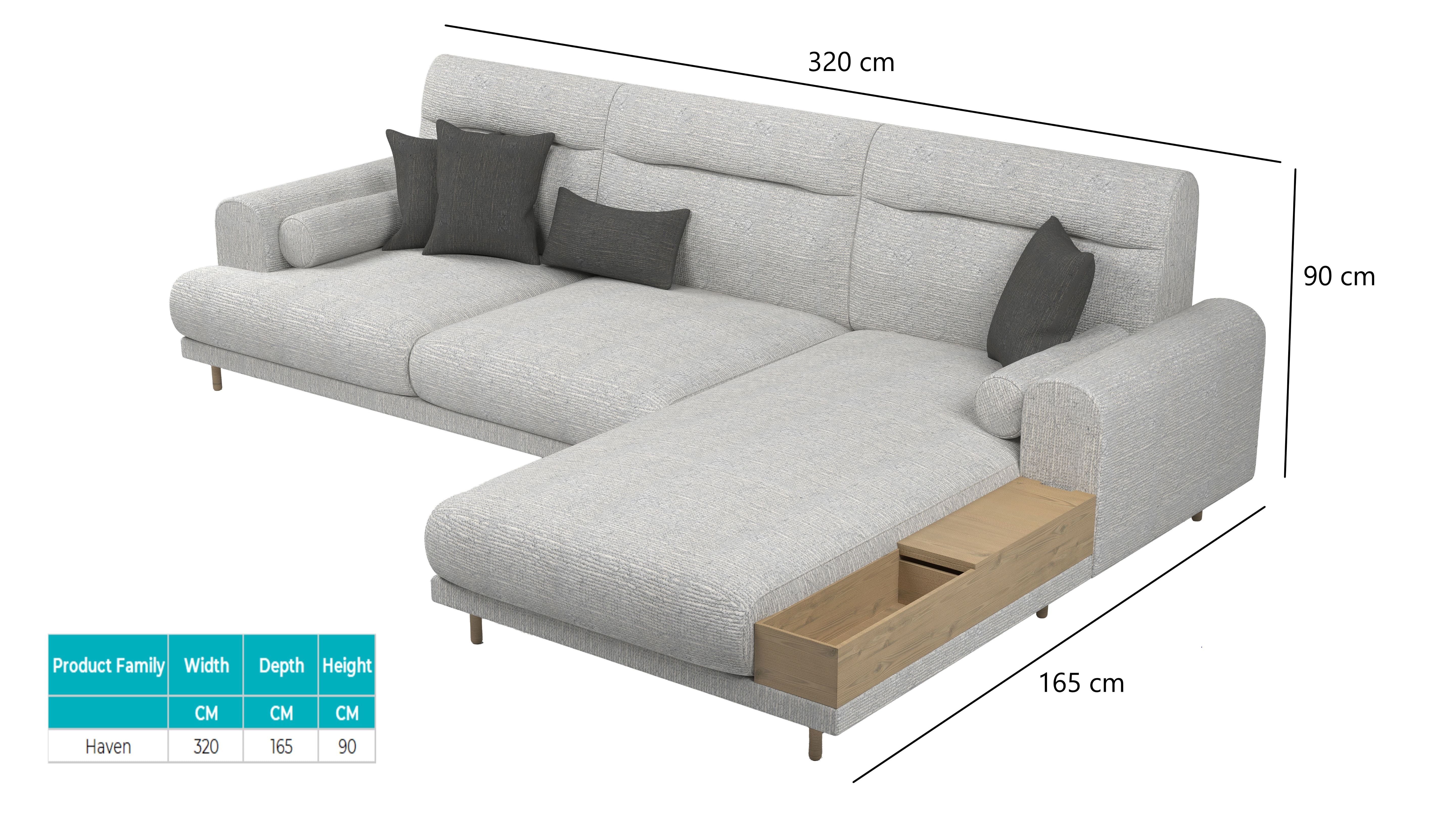 The Haven Sectional Sofa 4-Seater with Wooden Holder