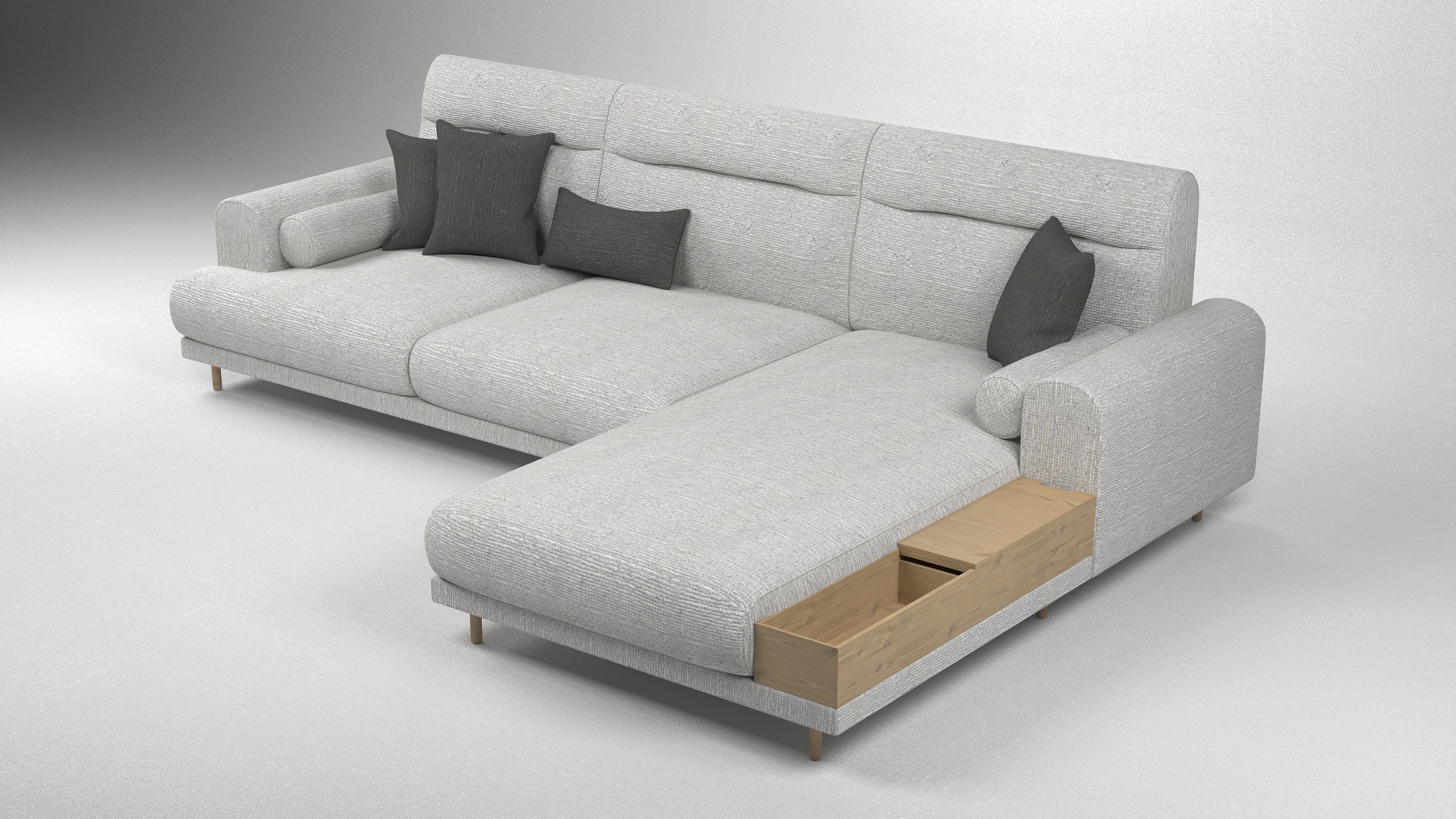 The Haven Sectional Sofa 4-Seater with Wooden Holder