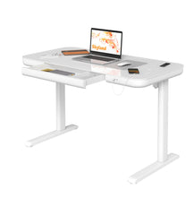 Skyland Electric Height Adjustable Standing Desk - Ergonomic Sit-Stand Desk with Drawer, Wireless Charging, USB & Type-C Ports, Cable Management - White Home Office Workstation