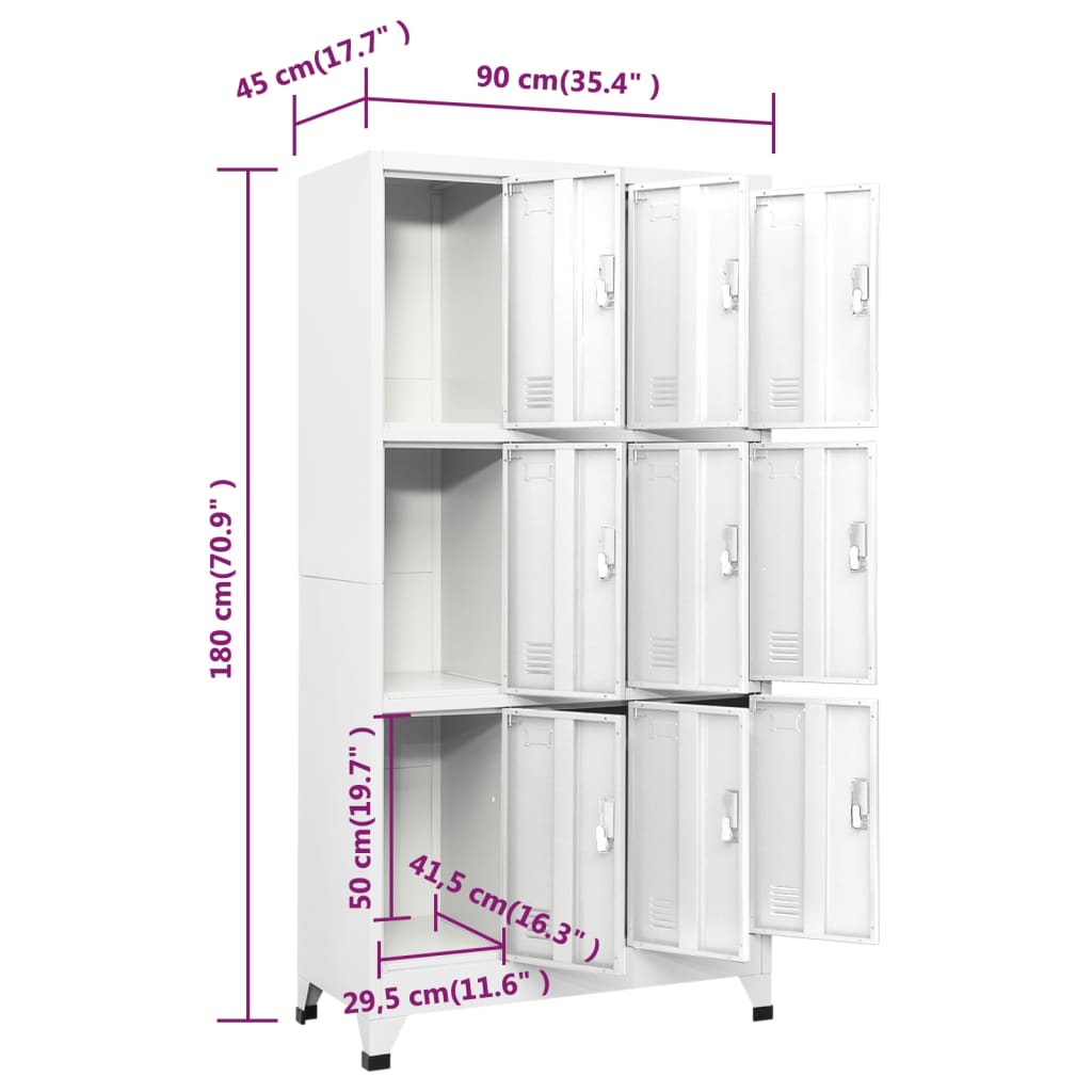 vidaXL Locker Cabinet with 9 Compartments Steel 90x45x180 cm Grey