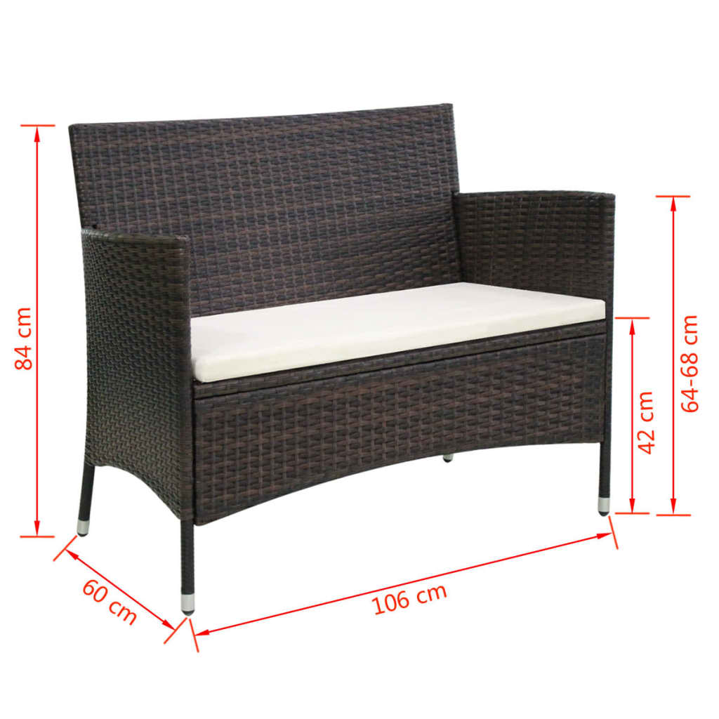 vidaXL Garden Bench 90 cm Poly Rattan Black