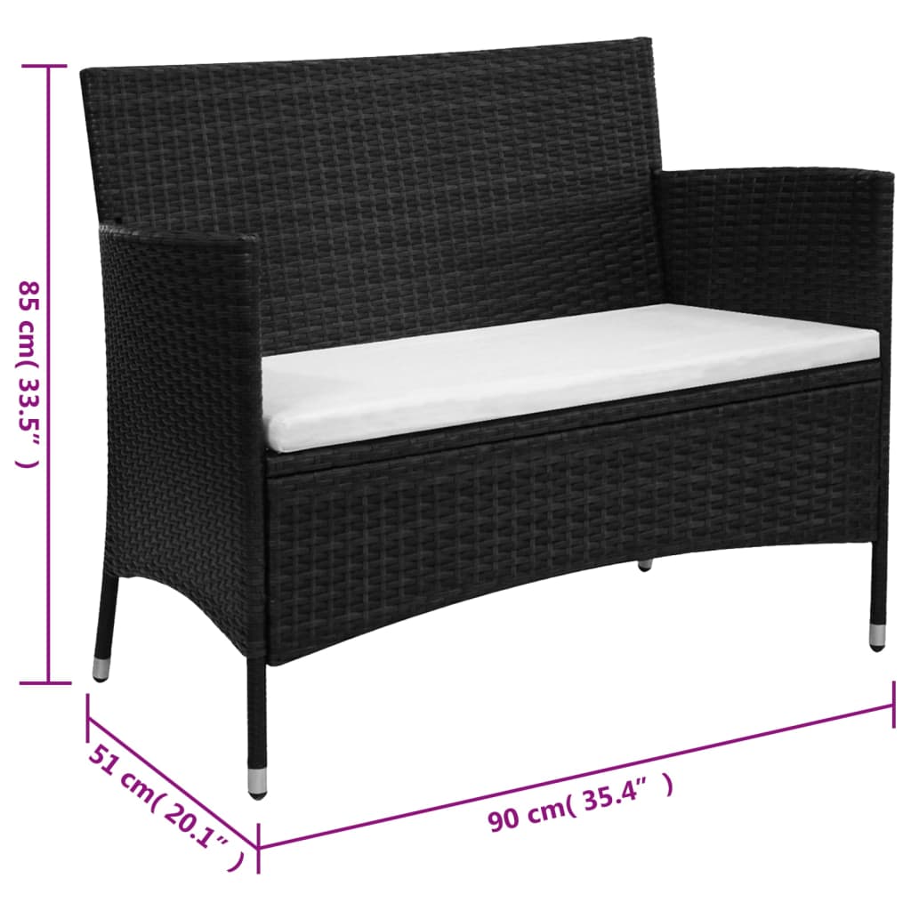 vidaXL Garden Bench 90 cm Poly Rattan Black