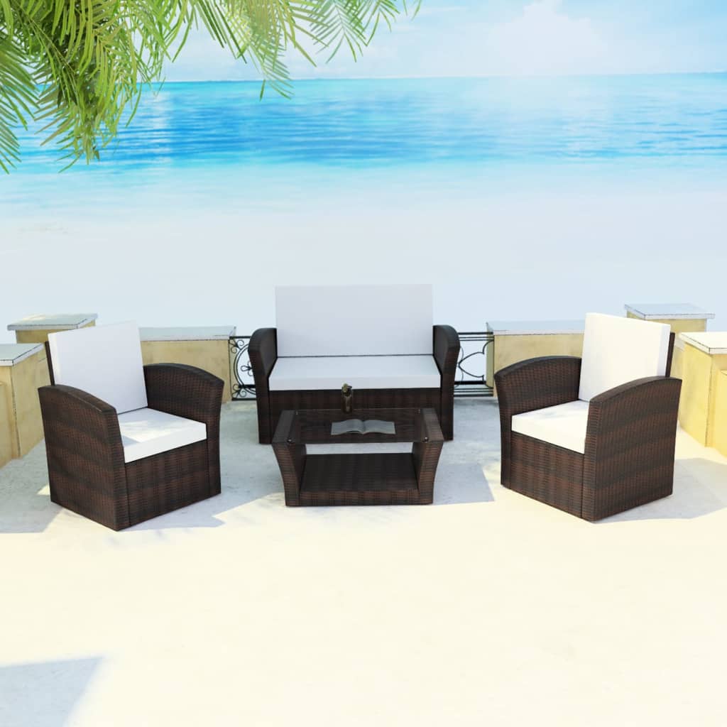 vidaXL 4 Piece Garden Lounge set with Cushions Poly Rattan Black