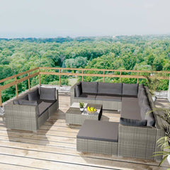 vidaXL 10 Piece Garden Lounge Set with Cushions Poly Rattan Grey