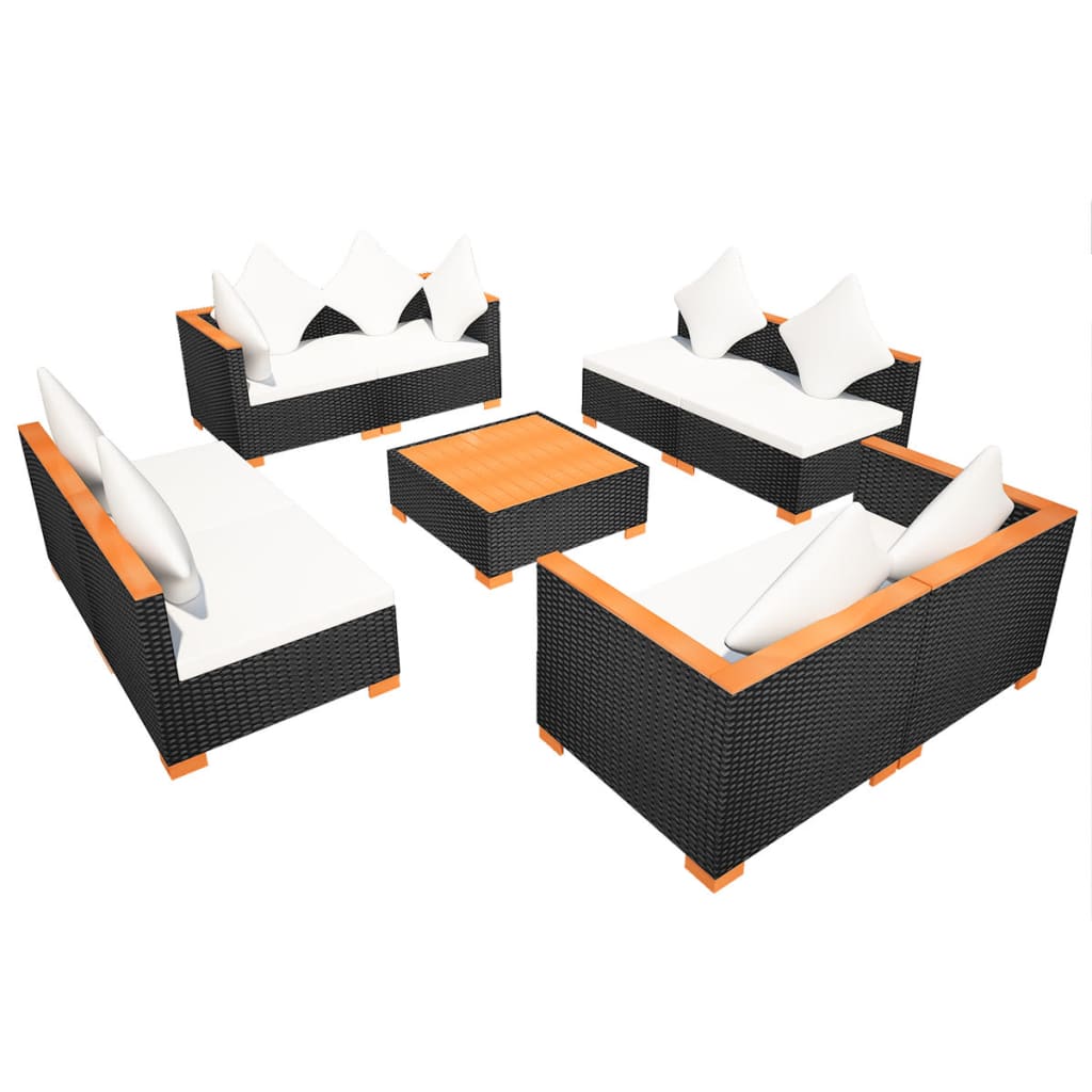 vidaXL 9 Piece Garden Lounge Set with Cushions Poly Rattan Black