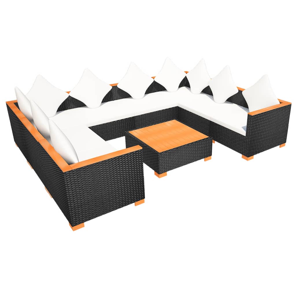 vidaXL 9 Piece Garden Lounge Set with Cushions Poly Rattan Black