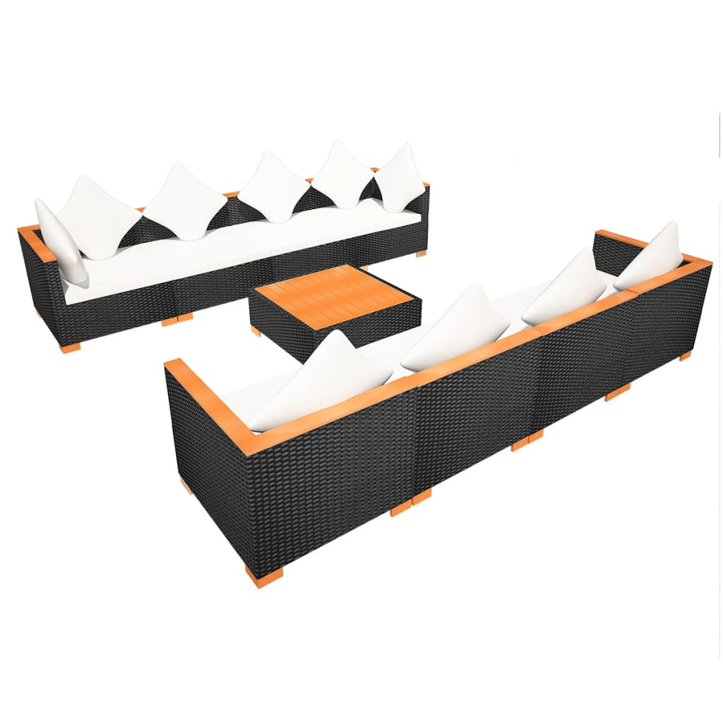 vidaXL 9 Piece Garden Lounge Set with Cushions Poly Rattan Black