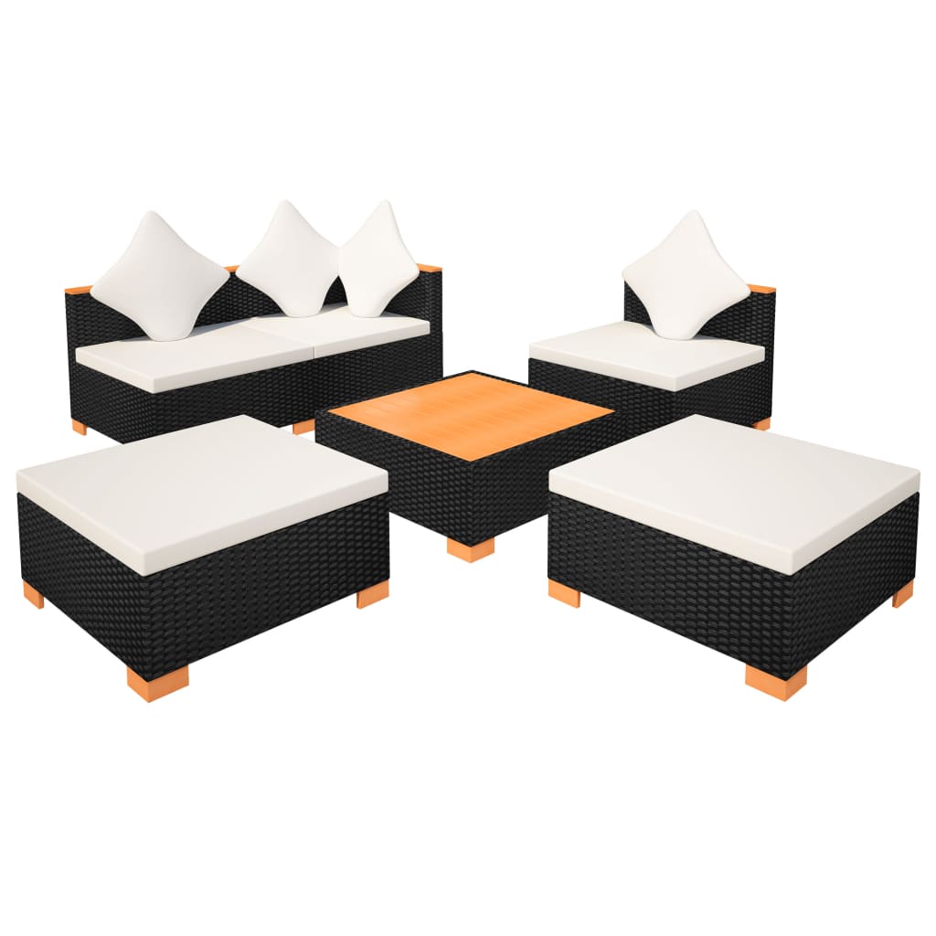 vidaXL 9 Piece Garden Lounge Set with Cushions Poly Rattan Black